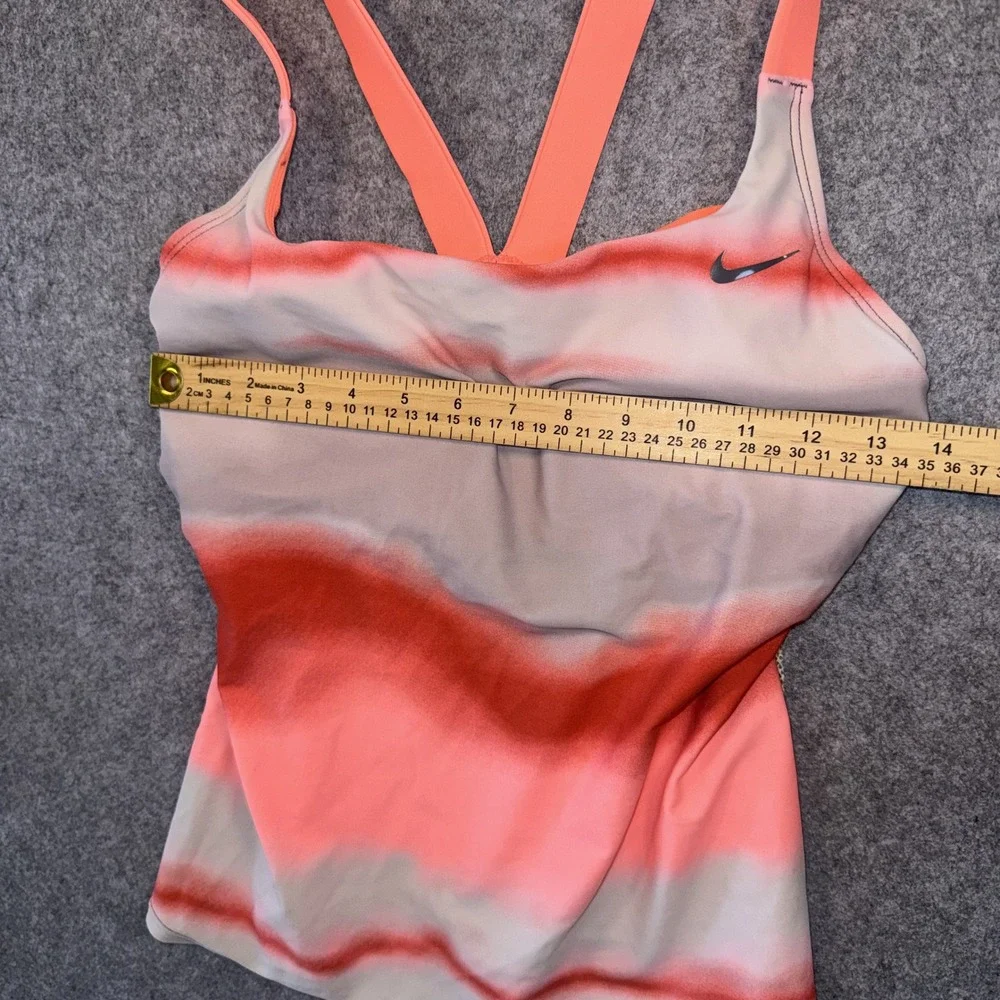 Nike Tie Dye Swim Tankini Large Orange Pink Built-in Shelf Bra